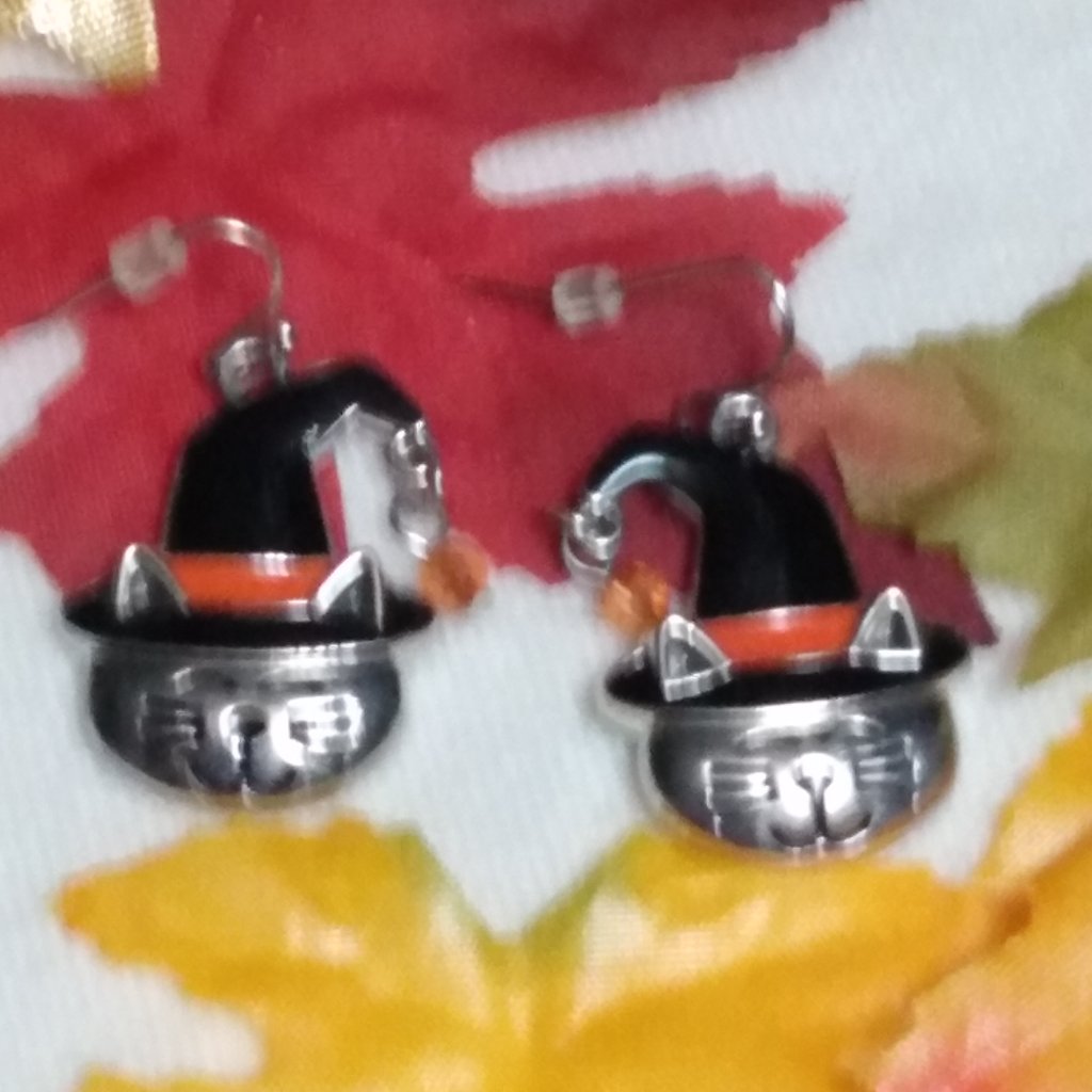 Cat In Witchs Hat Earrings 5$